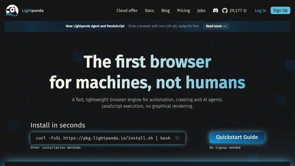Screenshot of Lightpanda website