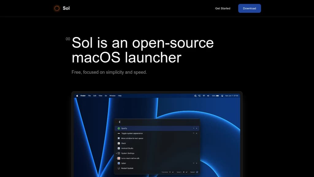 Screenshot of Sol website
