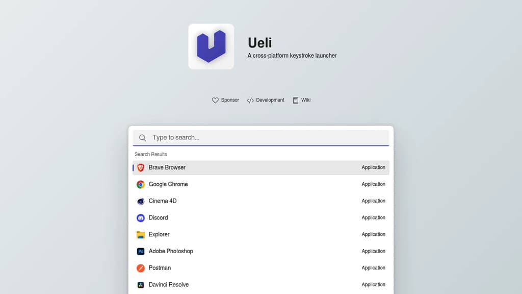 Screenshot of Ueli website