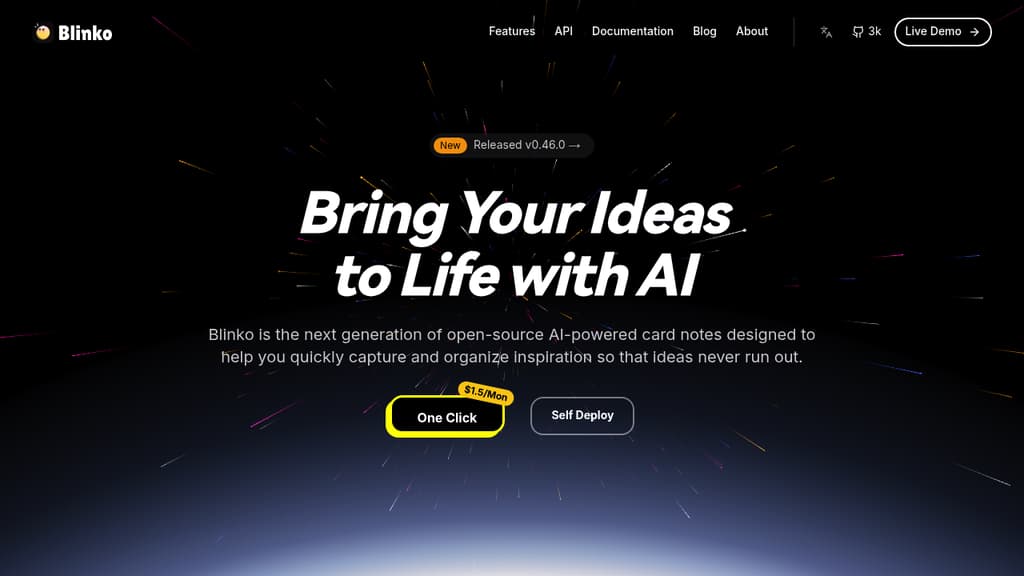 Screenshot of Blinko website