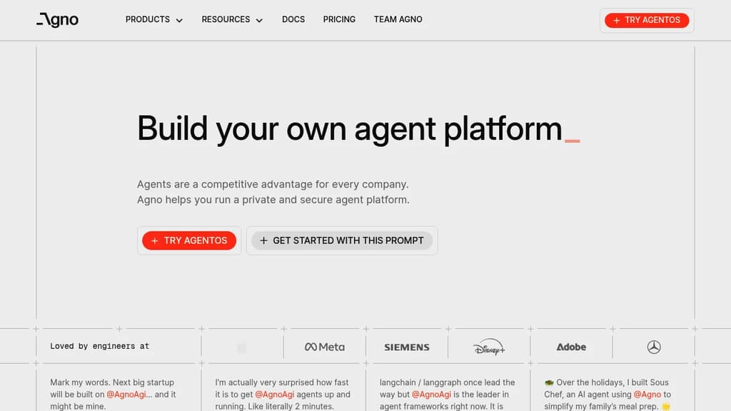 Screenshot of Agno website