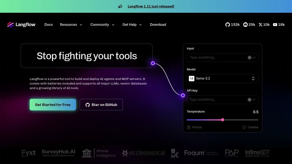 Screenshot of Langflow website