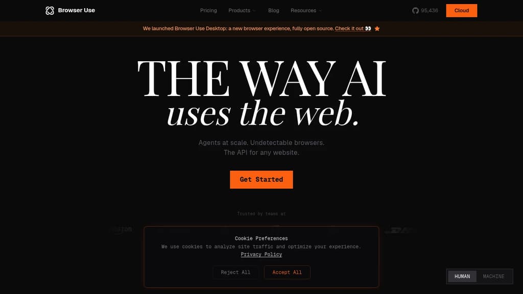 Screenshot of Browser Use website