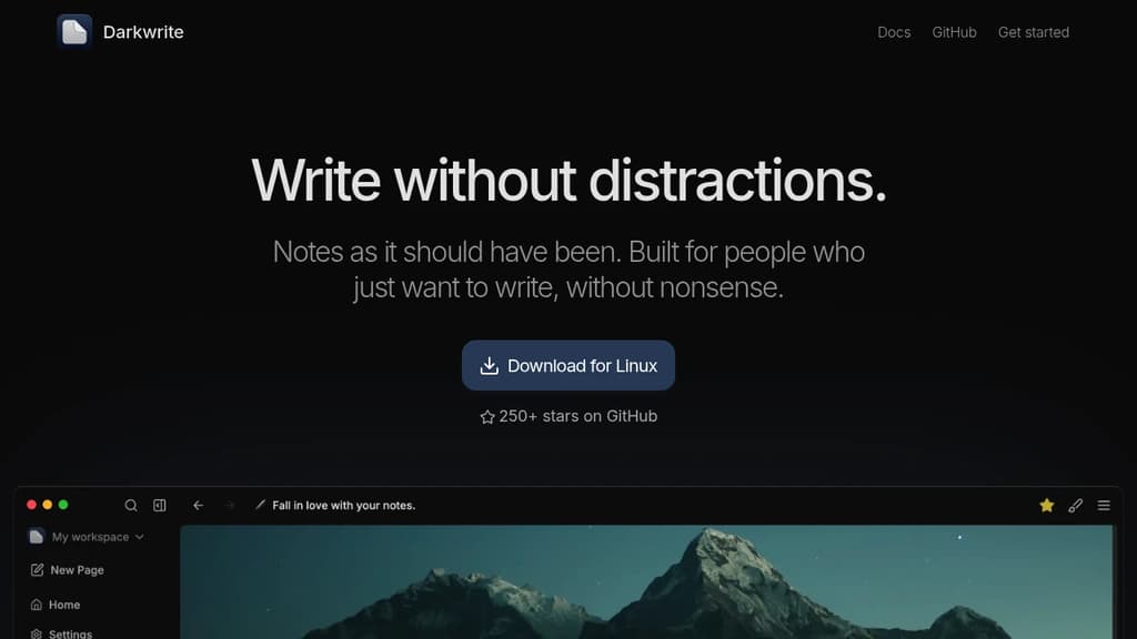 Screenshot of Darkwrite website