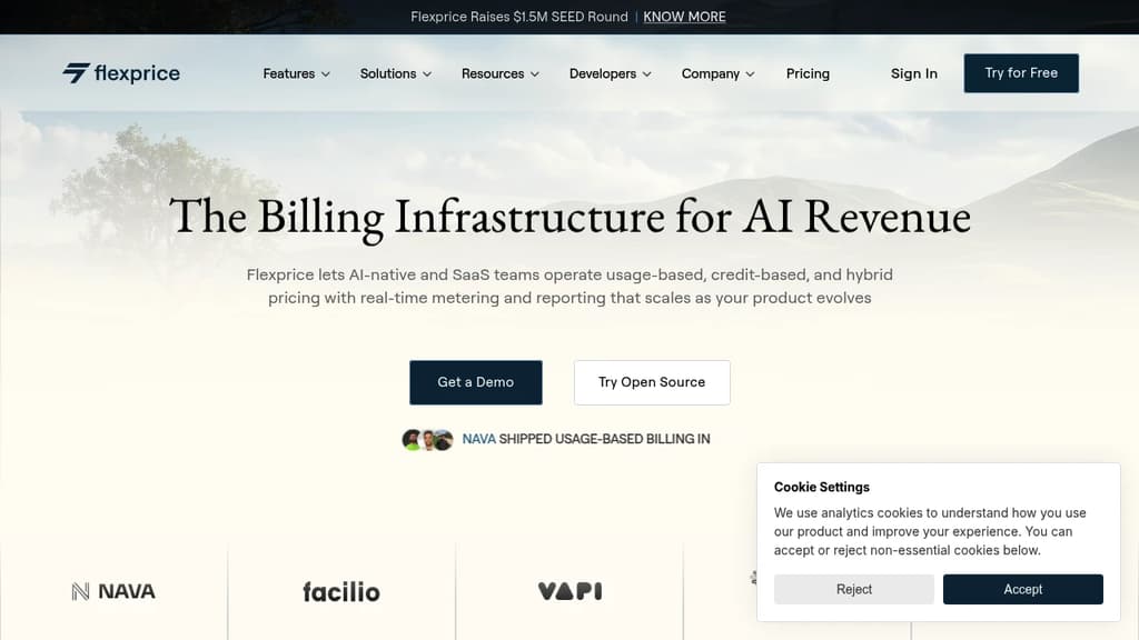 Screenshot of Flexprice website