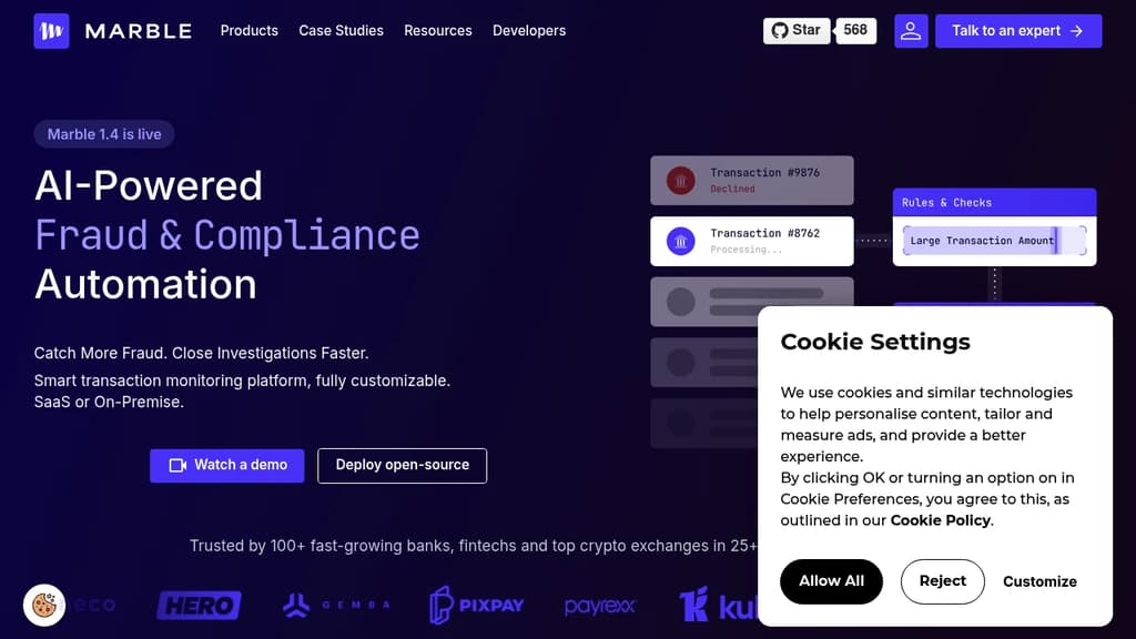 Screenshot of Marble website