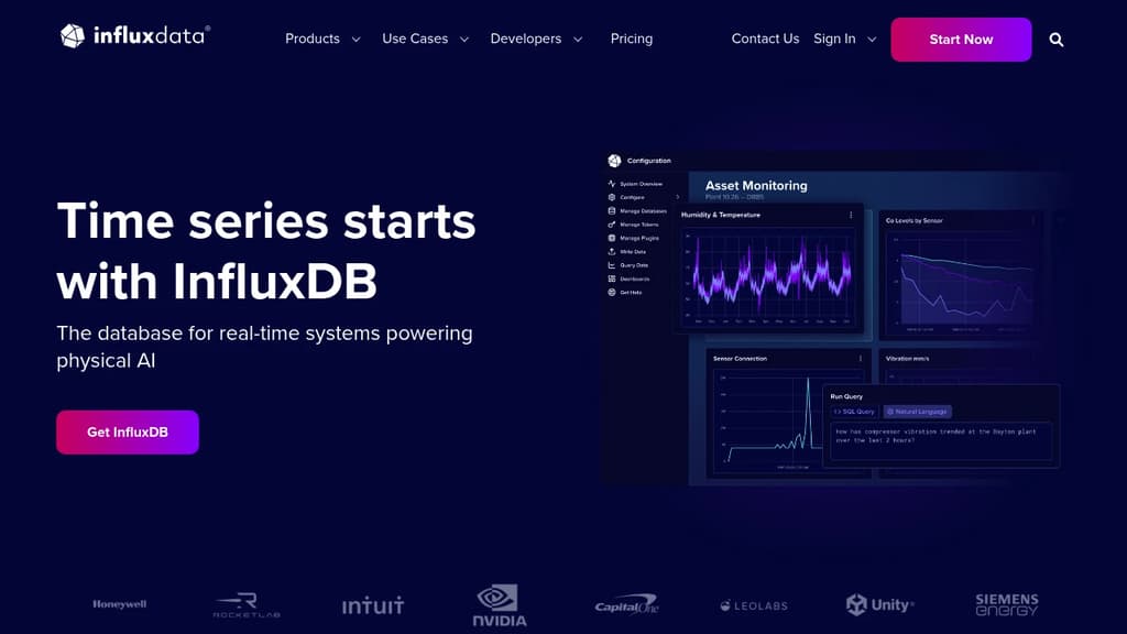 Screenshot of InfluxDB website