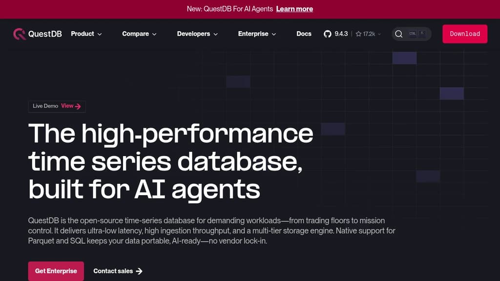 Screenshot of QuestDB website