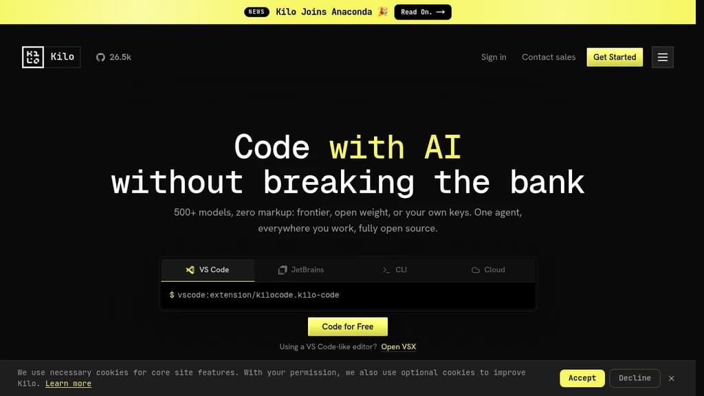 Screenshot of Kilo website
