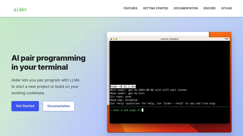 Screenshot of Aider website