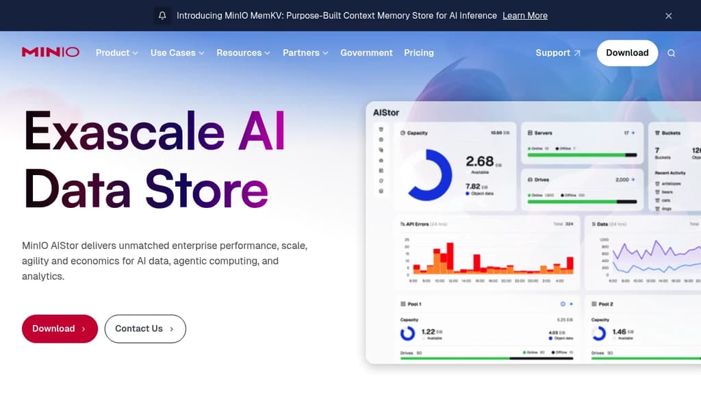 Screenshot of MinIO website
