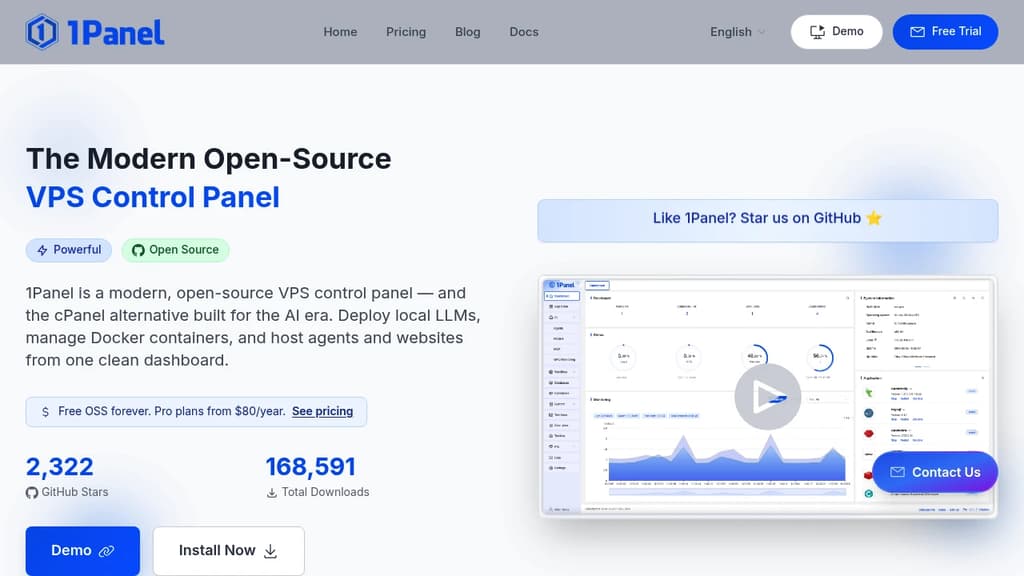 Screenshot of 1Panel website
