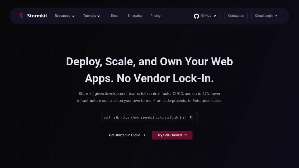Screenshot of Stormkit website