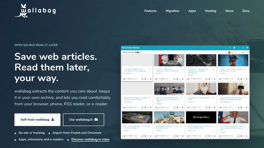 Screenshot of Wallabag website