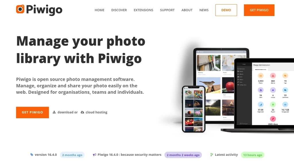 Screenshot of Piwigo website
