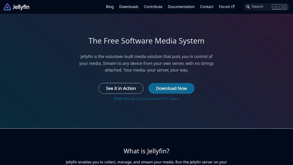 Screenshot of Jellyfin website