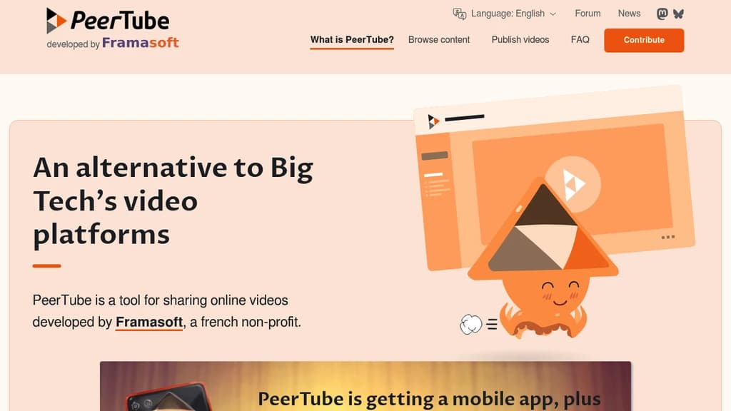 Screenshot of PeerTube website