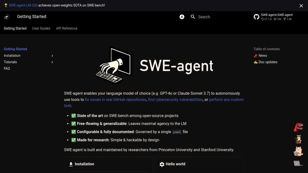 Screenshot of SWE-agent