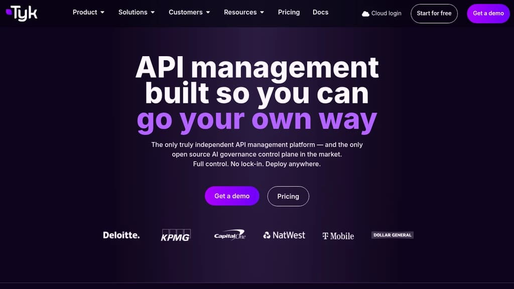 Screenshot of Tyk website
