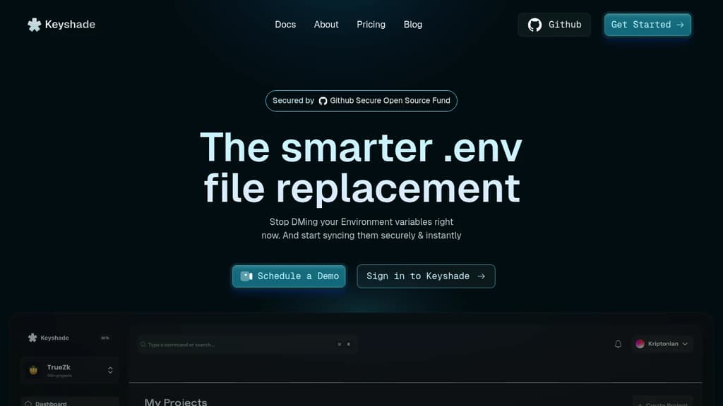Screenshot of Keyshade website