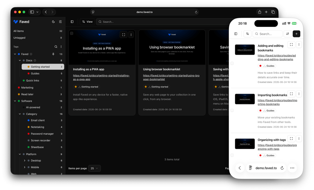 Screenshot of Faved website