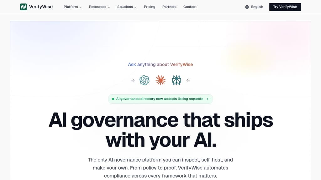 Screenshot of VerifyWise website