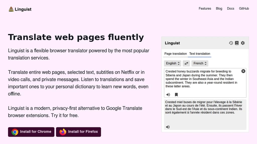Screenshot of Linguist website