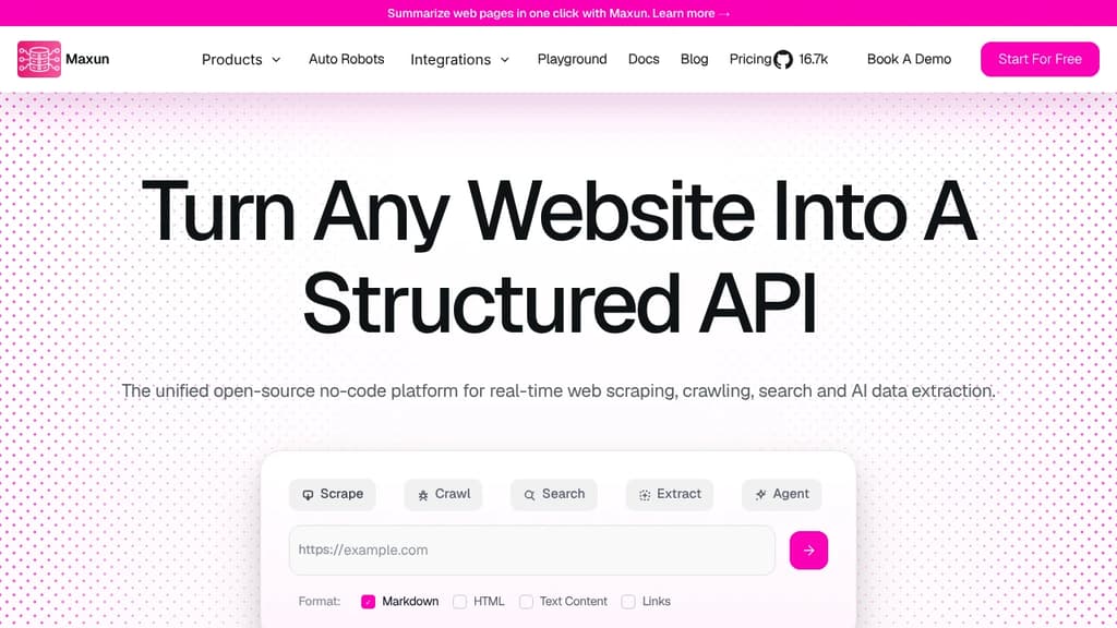 Screenshot of Maxun website