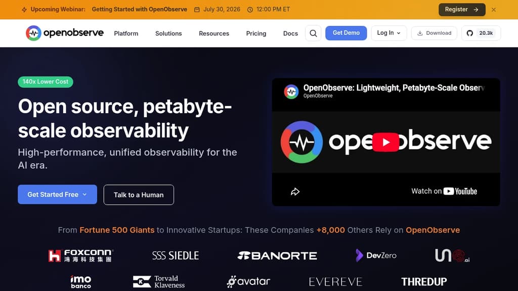 Screenshot of OpenObserve website