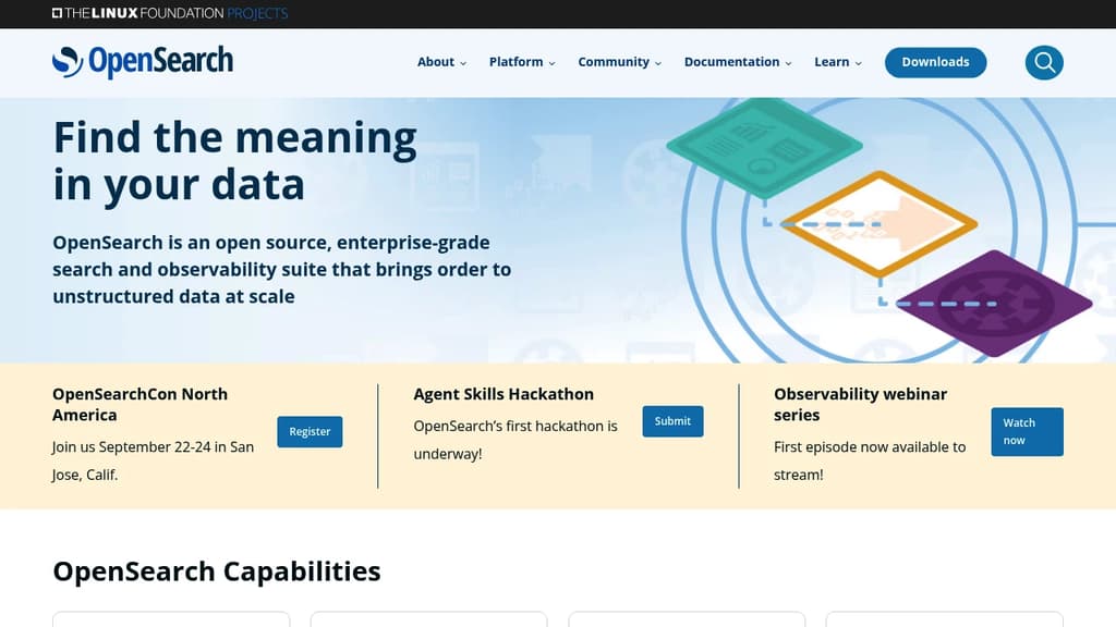 Screenshot of OpenSearch website