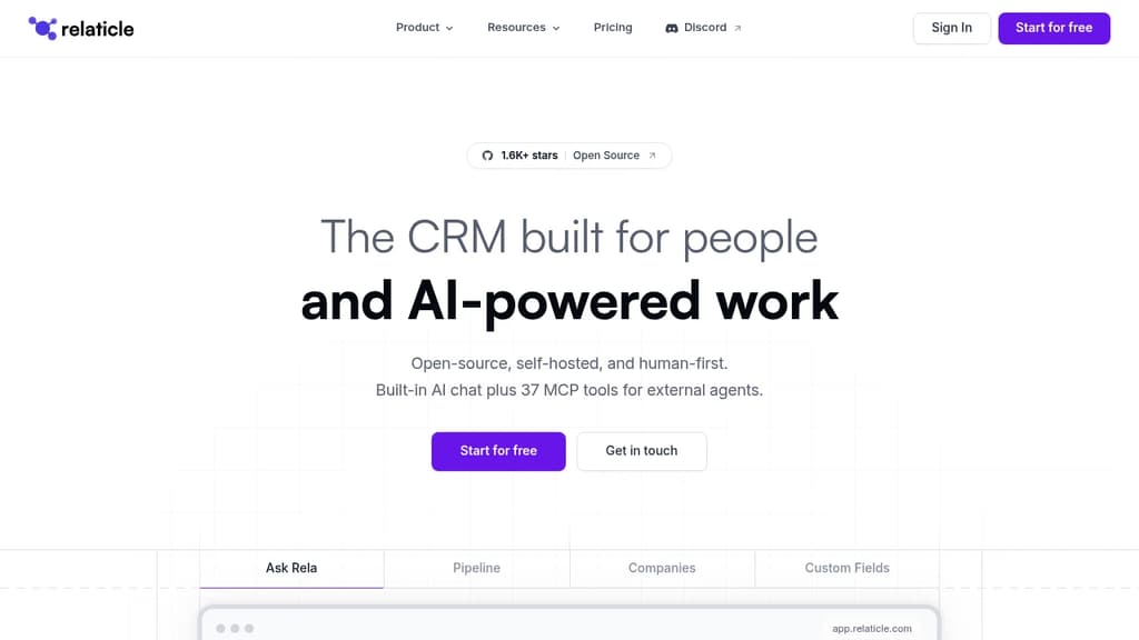 Screenshot of Relaticle website