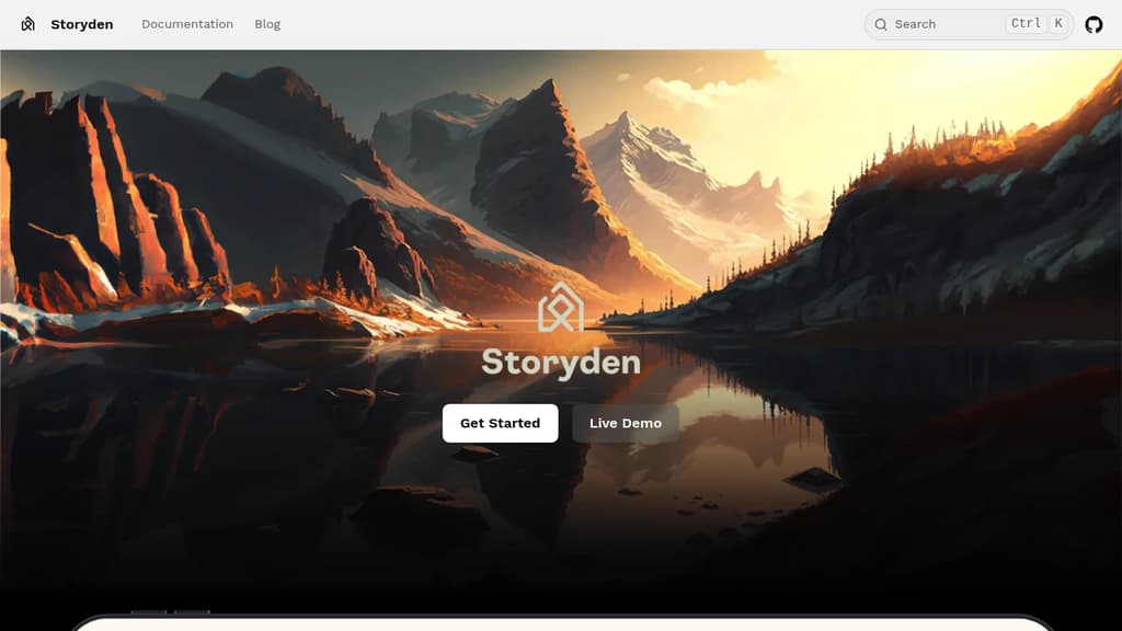 Screenshot of Storyden website