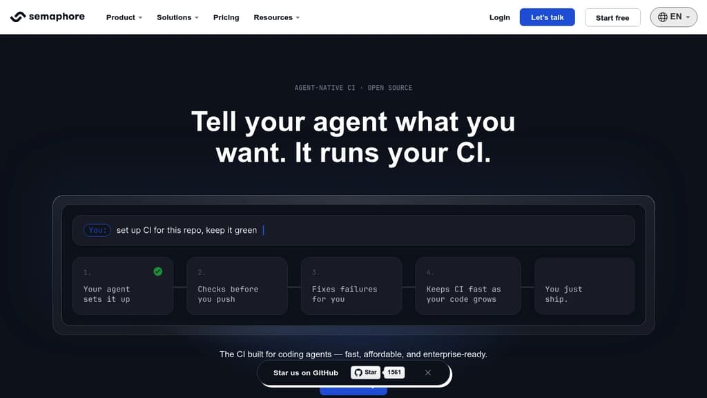 Screenshot of Semaphore website