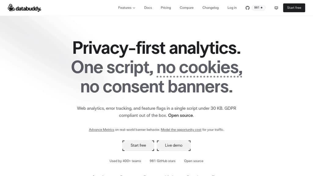 Screenshot of Databuddy website
