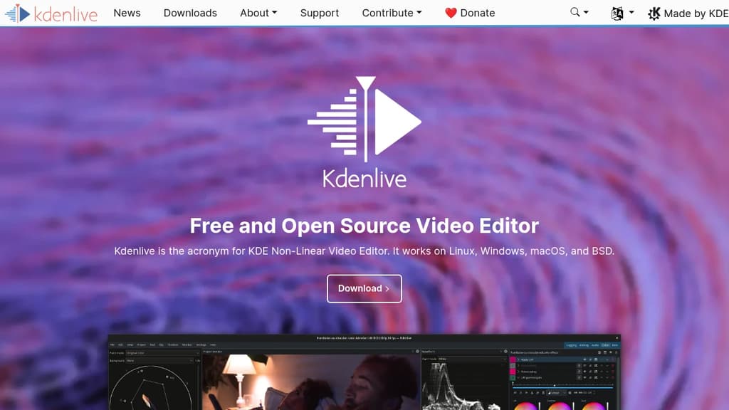 Screenshot of Kdenlive website