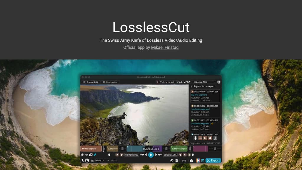 Screenshot of LosslessCut website