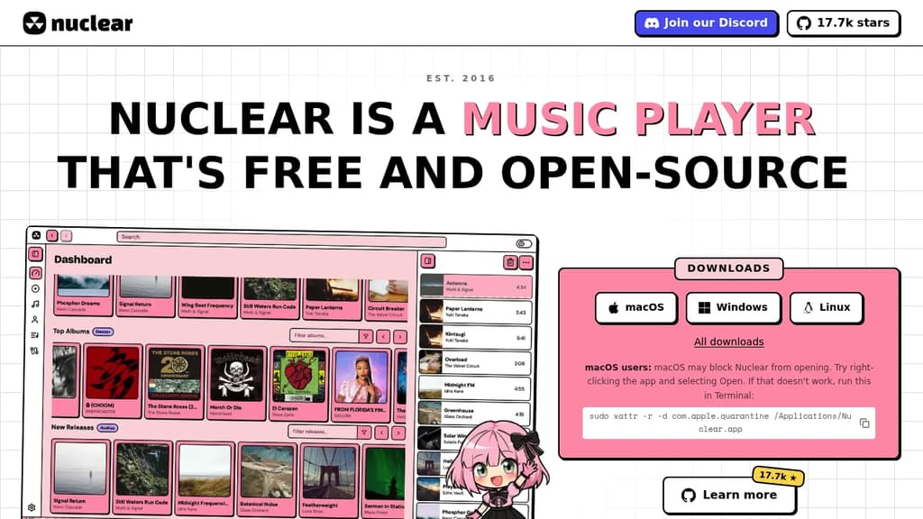 Screenshot of Nuclear website