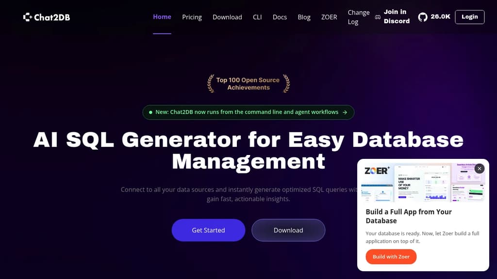 Screenshot of Chat2DB website
