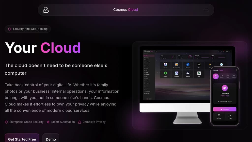 Screenshot of Cosmos Server website