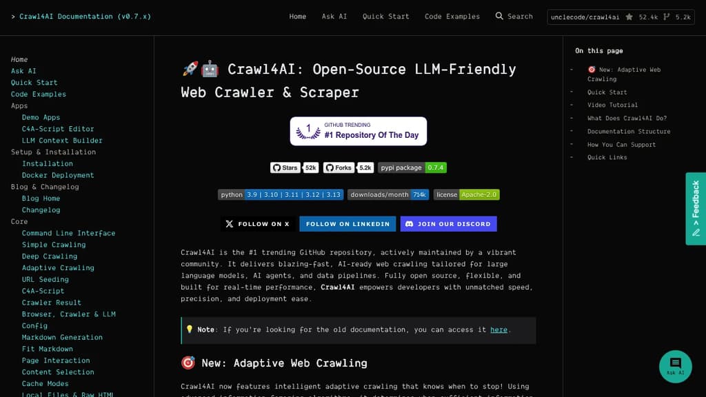 Screenshot of Crawl4AI website