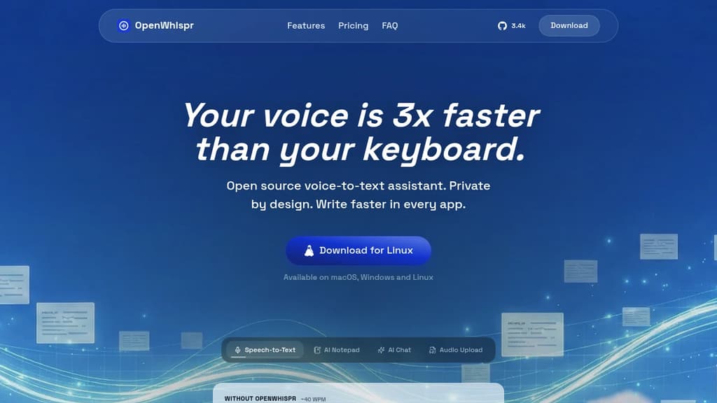 Screenshot of OpenWispr website