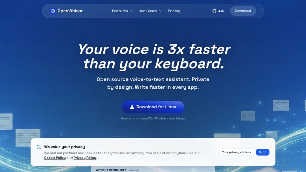 Screenshot of OpenWispr website