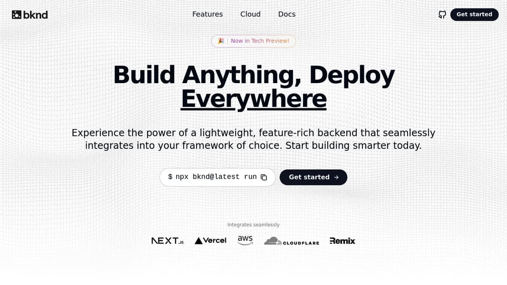 Screenshot of Bknd website