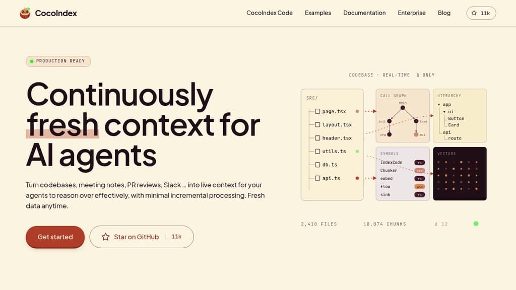 Screenshot of CocoIndex website