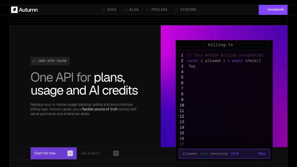 Screenshot of Autumn website