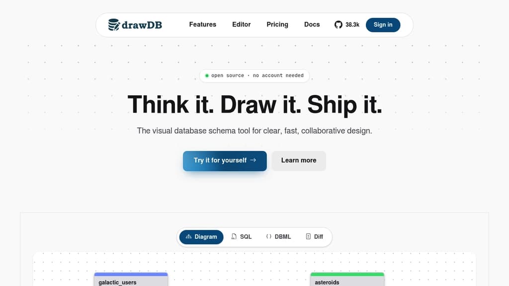 Screenshot of drawDB website