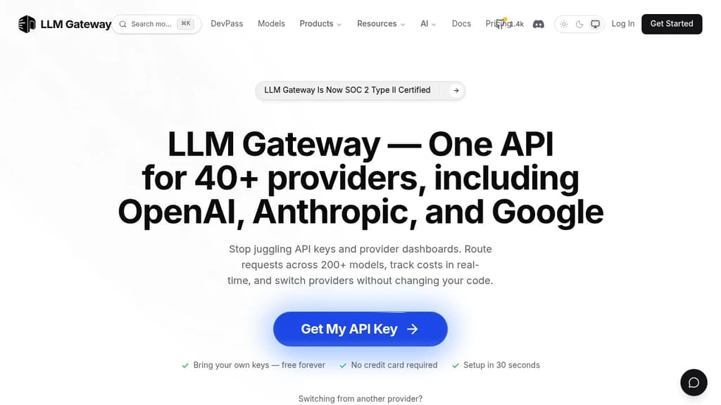 Screenshot of LLM Gateway website