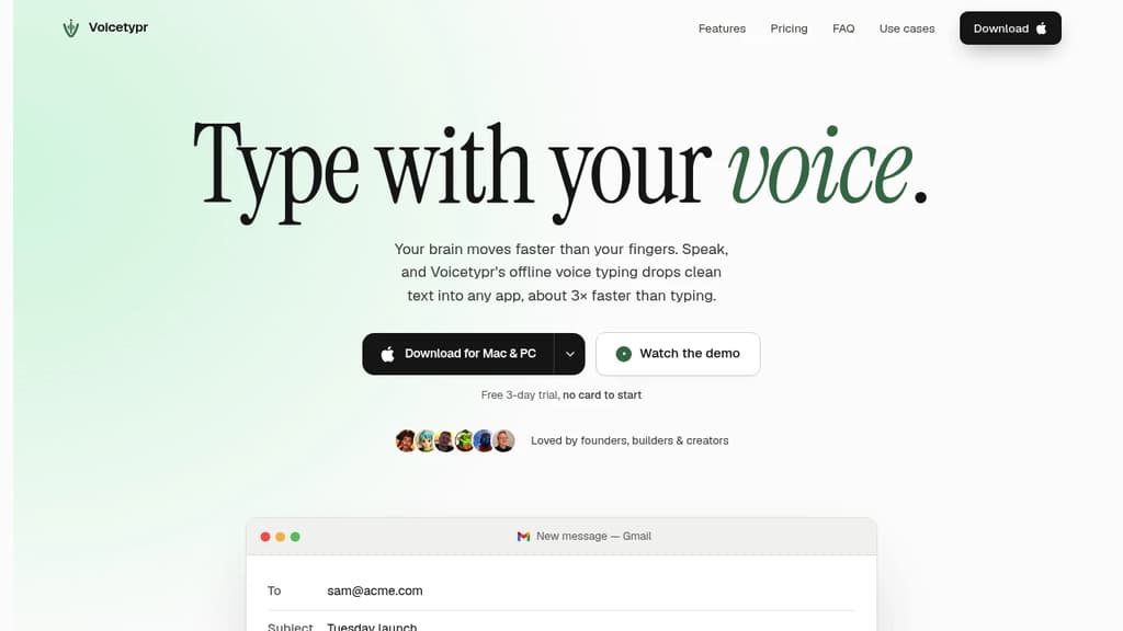 Screenshot of VoiceTypr website