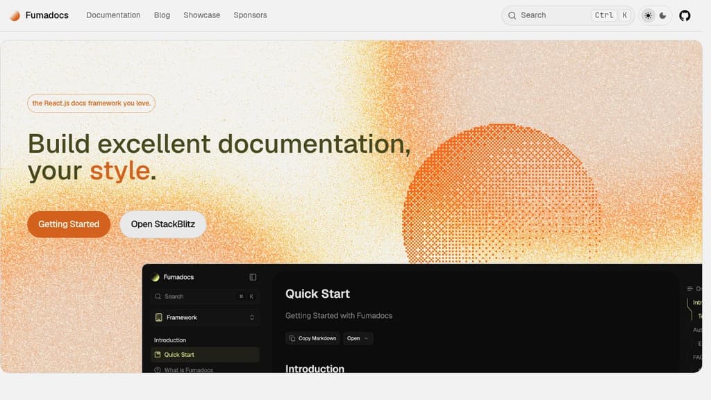Screenshot of Fumadocs website