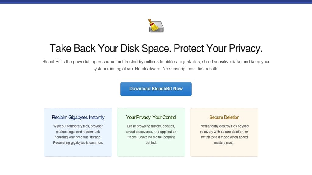 Screenshot of BleachBit website